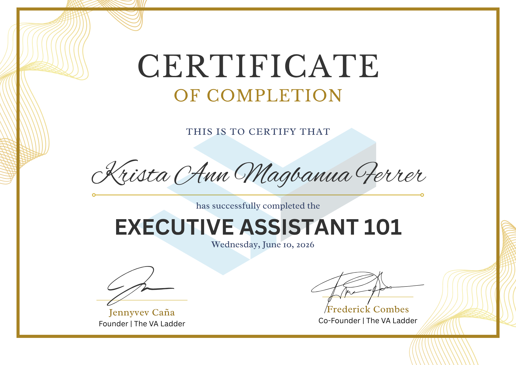 EA 101 Certificate — The VA Ladder